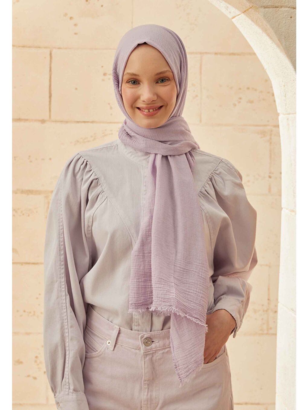 Organik Pamuk Şal Pastel Lila-2