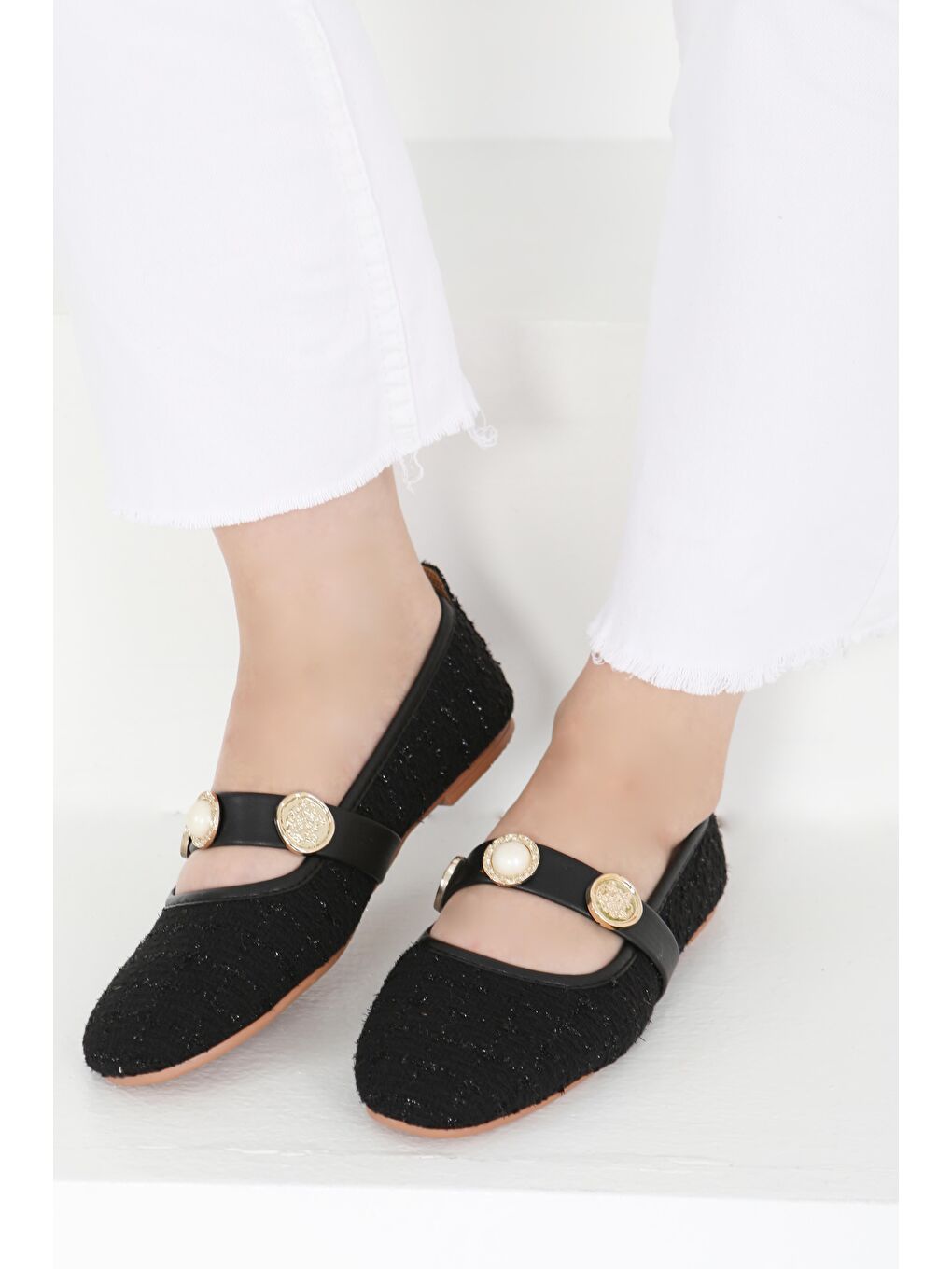 Kadın Siyah Pul İncili Babet - 27413-1