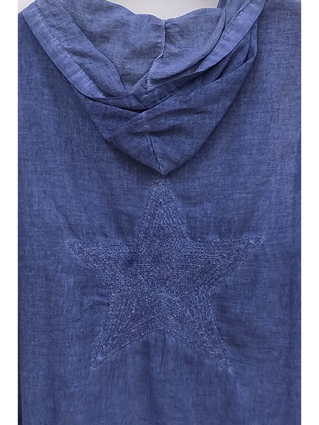 Mavi Uzun Kol Arkası Yıldız Desenli Omuzları File Ve Yıldız Detaylı Casual Dokuma Ceket 70 65-5