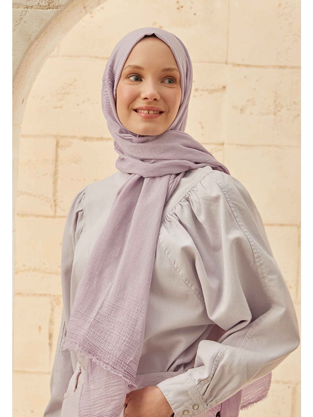 Organik Pamuk Şal Pastel Lila-3