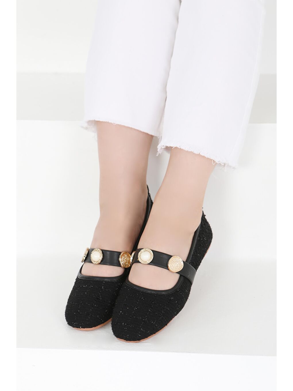 Kadın Siyah Pul İncili Babet - 27413-2