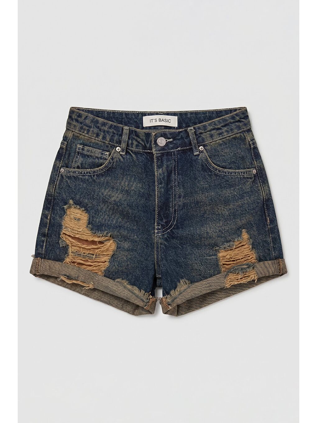 Mavi Kadın Koyu Jean 10s6 Mini Yırtık Detaylı Denim Şort-3