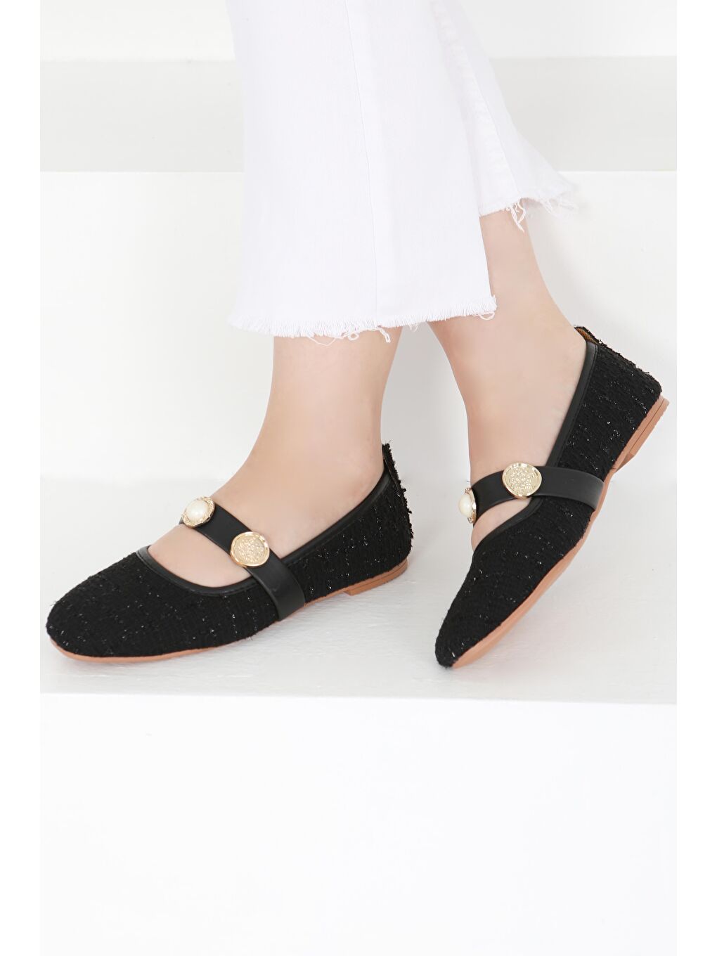 Kadın Siyah Pul İncili Babet - 27413-3