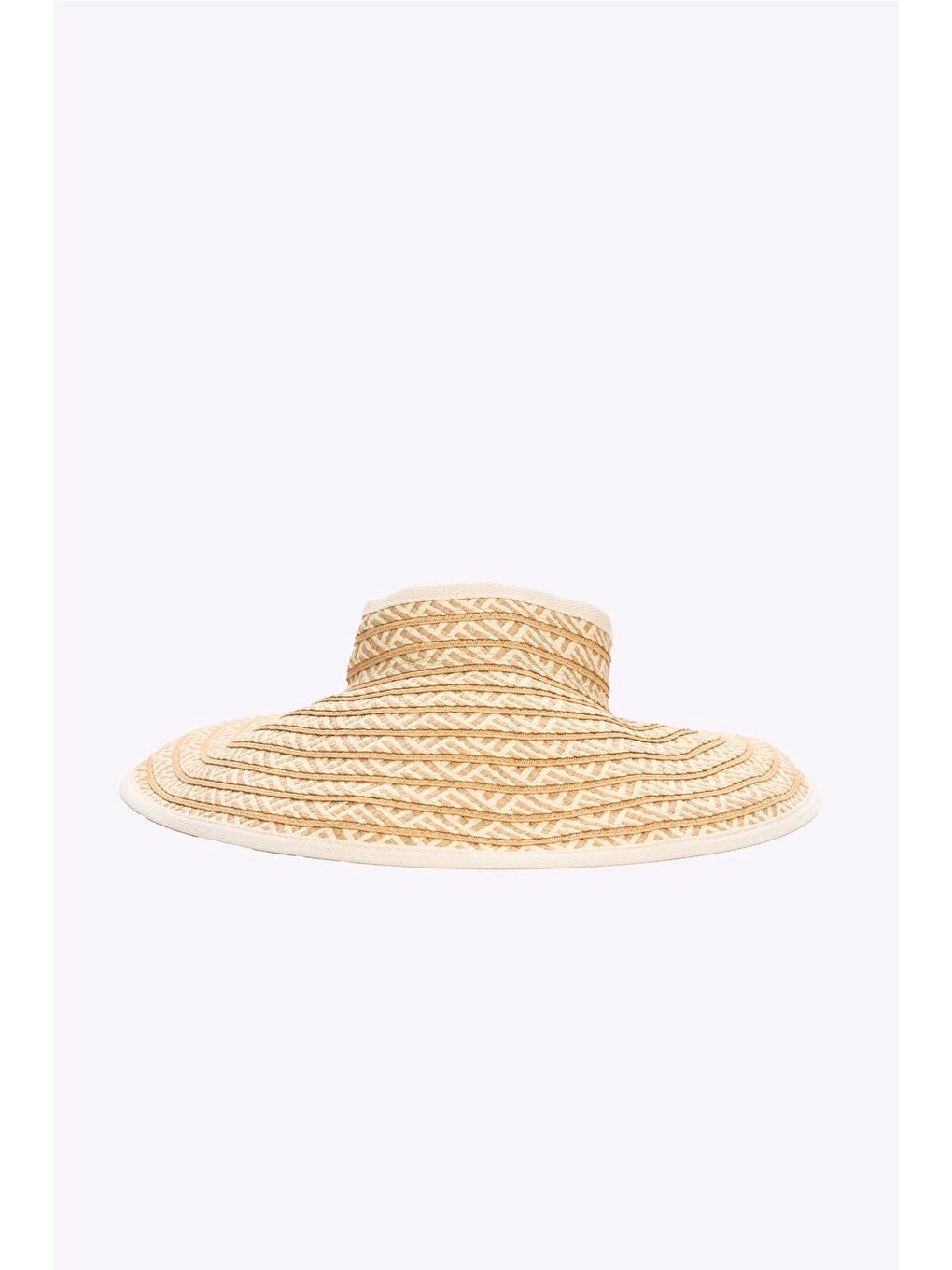 Bağlama Detaylı Katlanabilir Desenli Ekru Vizör Plaj Şapkası 90