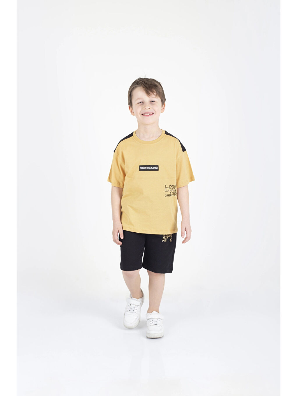 Sarı Positive Baskılı Şortlu Takım 15359-1