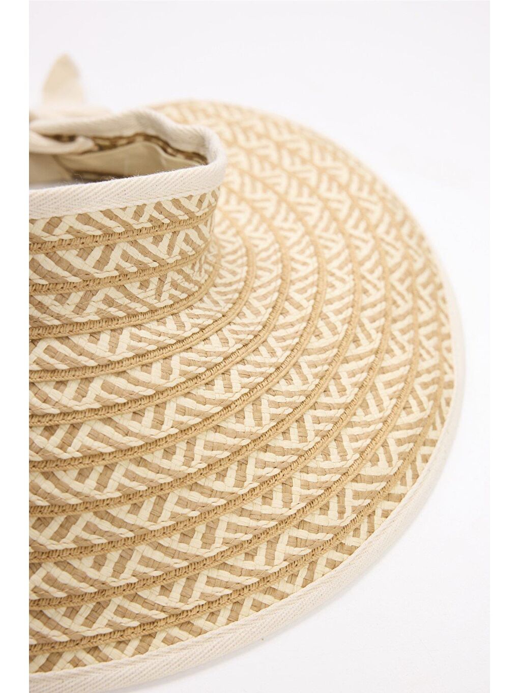 Bağlama Detaylı Katlanabilir Desenli Ekru Vizör Plaj Şapkası 90-1