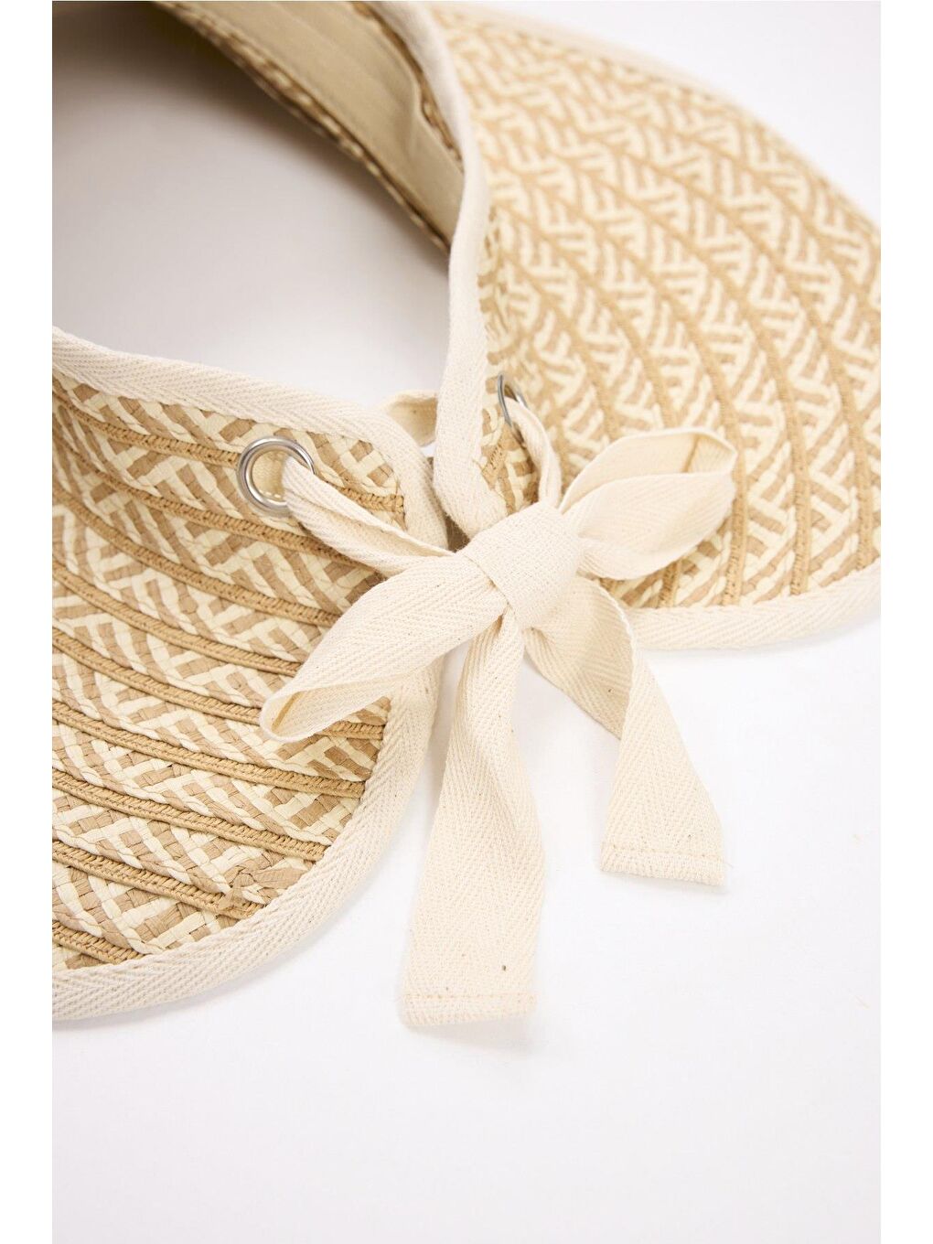 Bağlama Detaylı Katlanabilir Desenli Ekru Vizör Plaj Şapkası 90-2