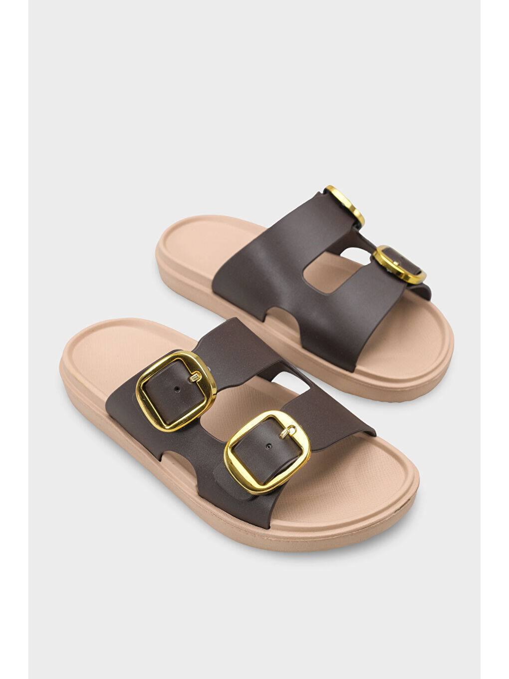 Kahverengi Clarita Eva Çift Tokalı Kadın Terlik-1