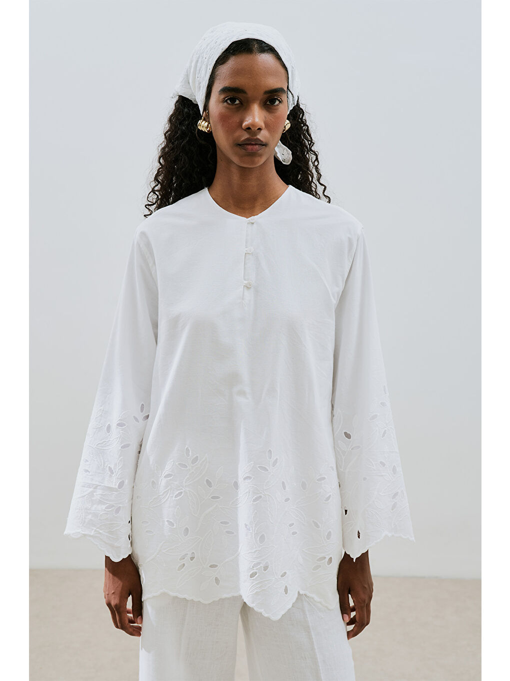 Nakış Detaylı Tunik Ekru-4