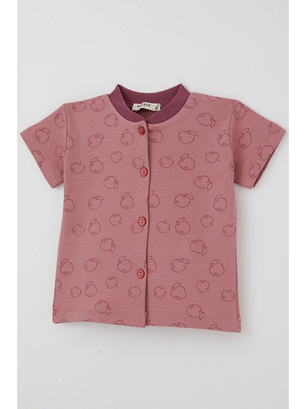 Pembe Kız Bebek Pijama Takımı Elma Desenli Önden Düğmeli Gülkurusu (4 Ay - 1 Yaş)-5