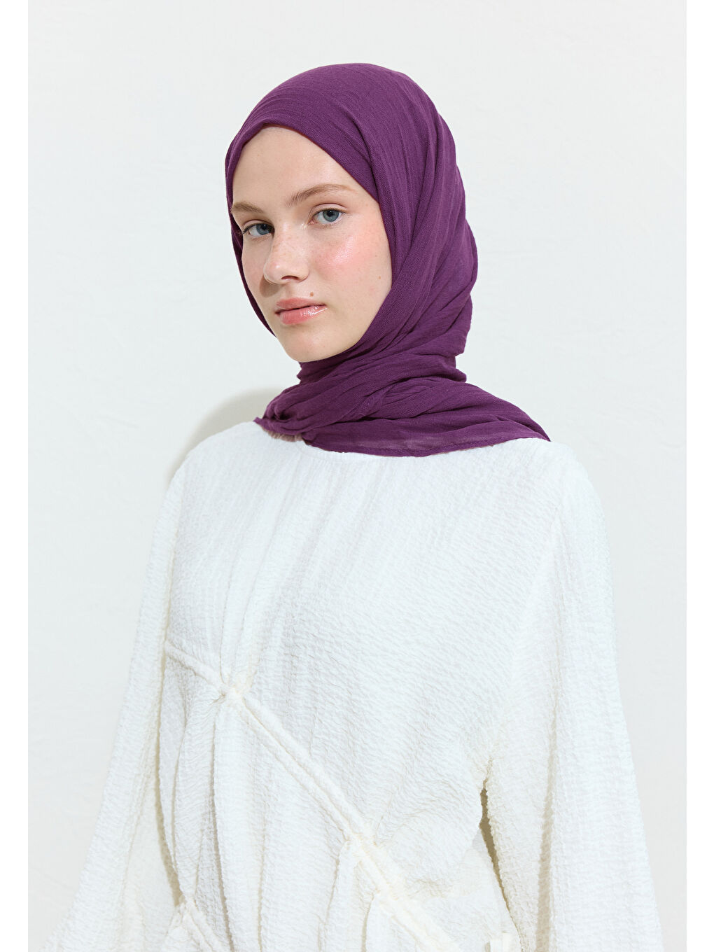 Pembe PAMUKLU KETEN ŞAL PLUM JAM-1