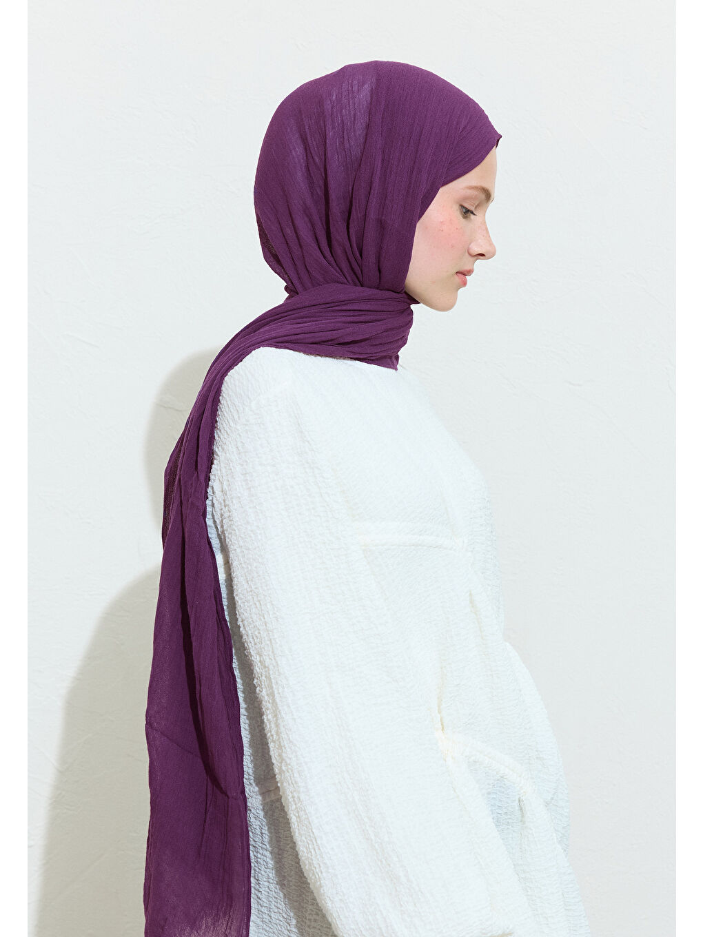 Pembe PAMUKLU KETEN ŞAL PLUM JAM-2