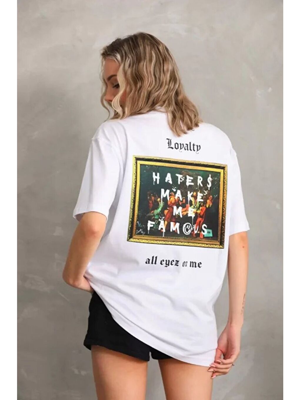 Unisex Baskılı Oversize T-Shirt - Beyaz-1