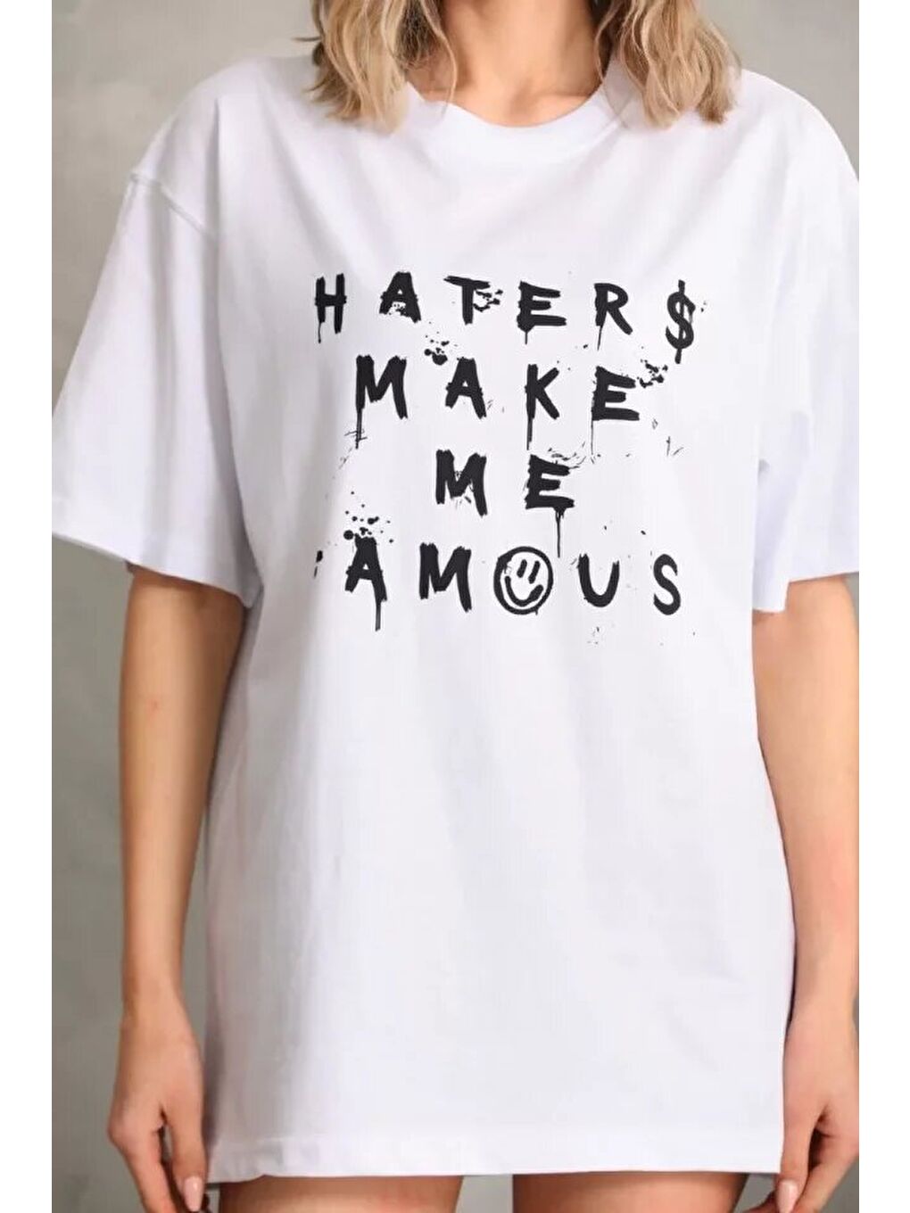 Unisex Baskılı Oversize T-Shirt - Beyaz-2