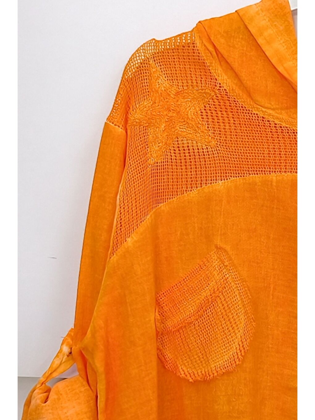 Turuncu Uzun Kol Arkası Yıldız Desenli Omuzları File Ve Yıldız Detaylı Casual Dokuma Ceket 70 65-5