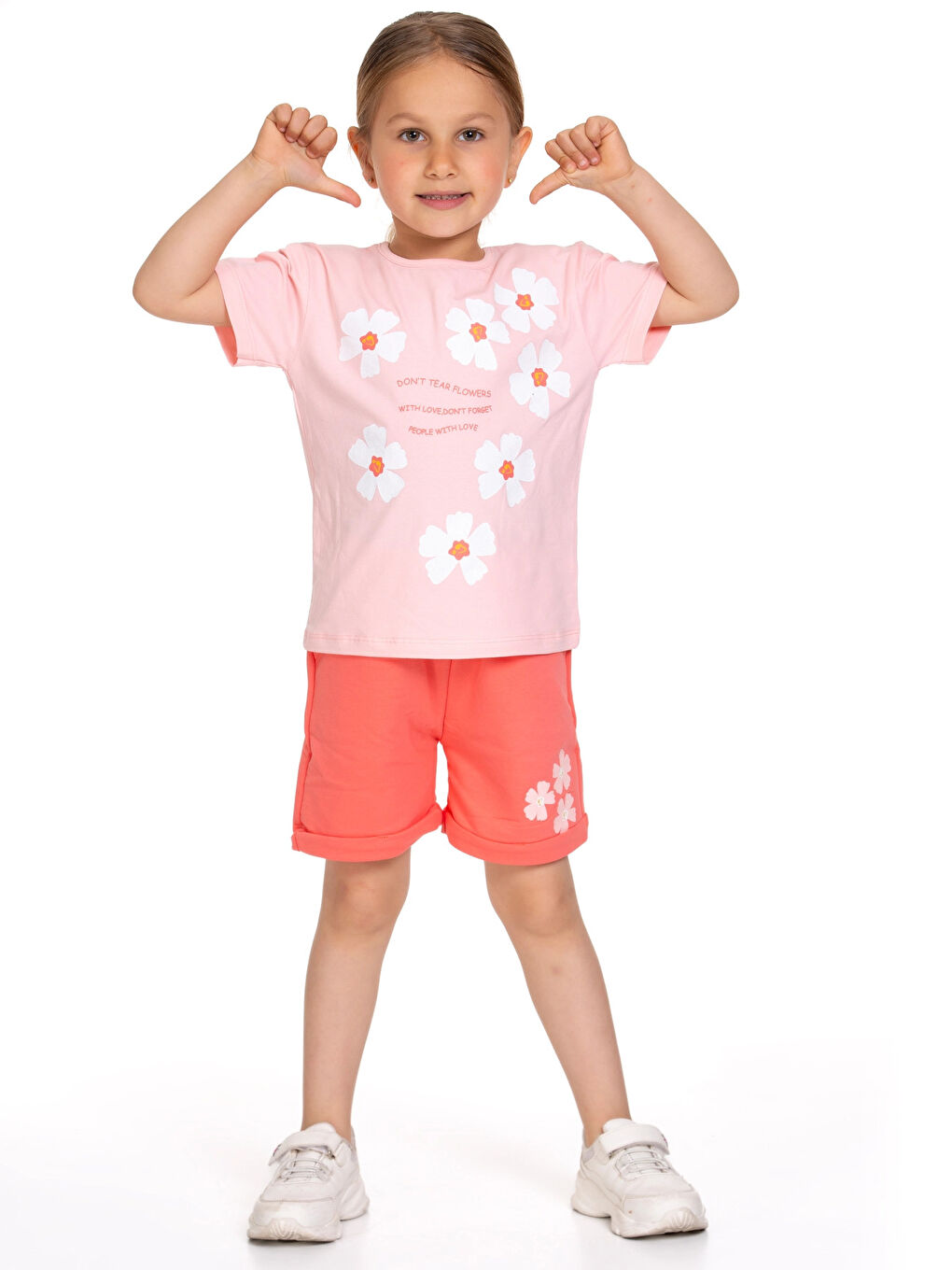 Pembe Papatya Baskılı Şortlu Takım 73205-1