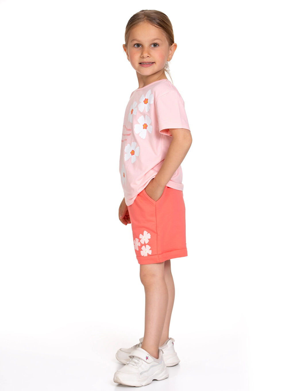 Pembe Papatya Baskılı Şortlu Takım 73205-1-1