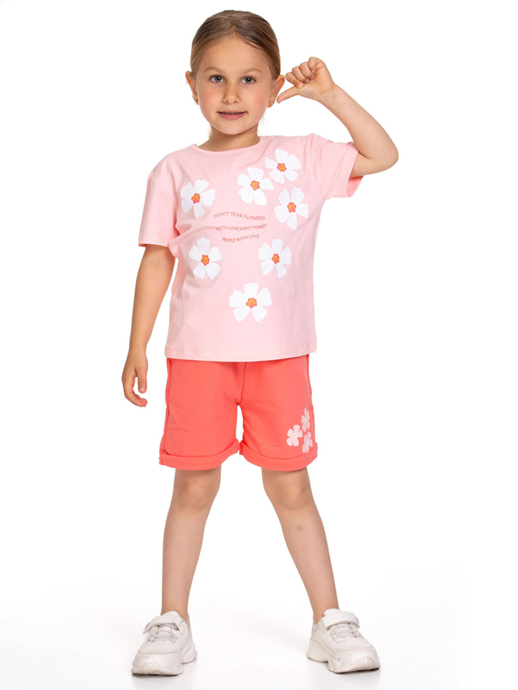 Pembe Papatya Baskılı Şortlu Takım 73205-1-2