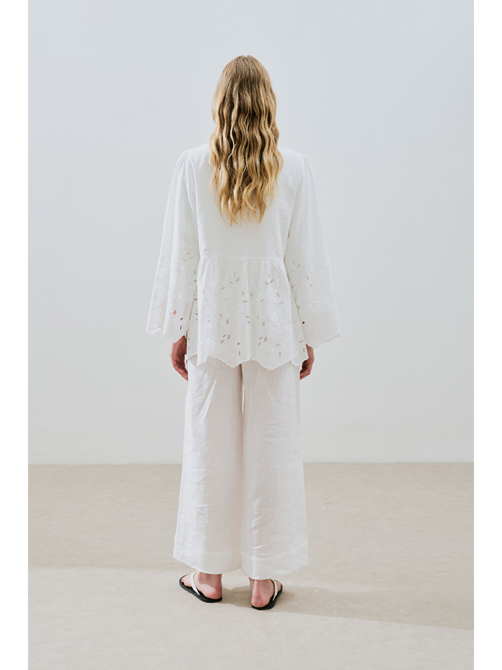 Bağlamalı Nakışlı Tunik Ekru-7