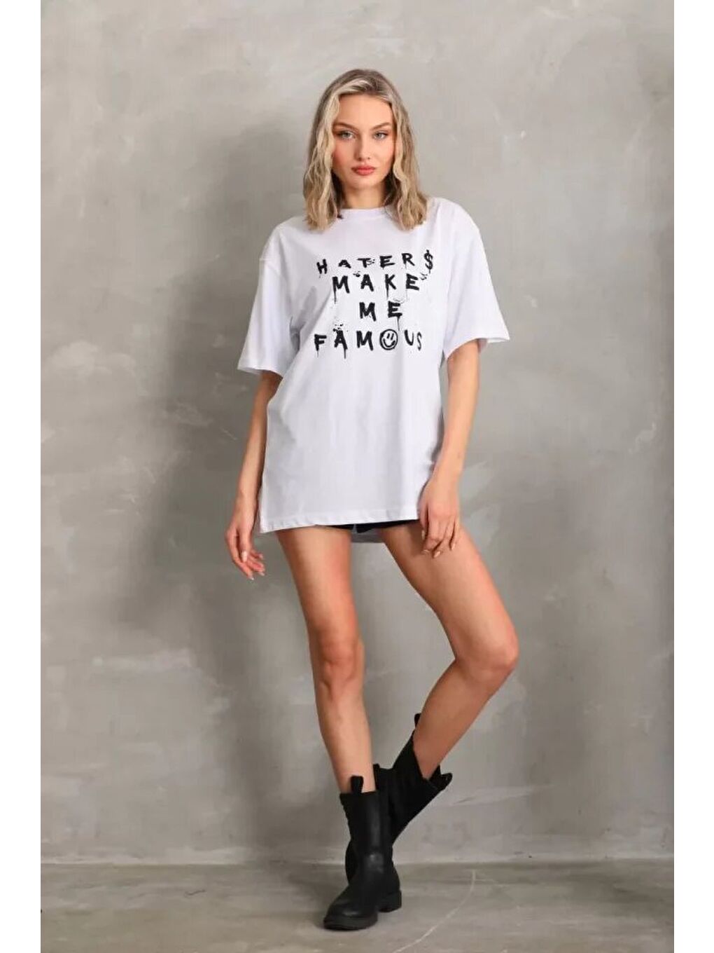 Unisex Baskılı Oversize T-Shirt - Beyaz-3