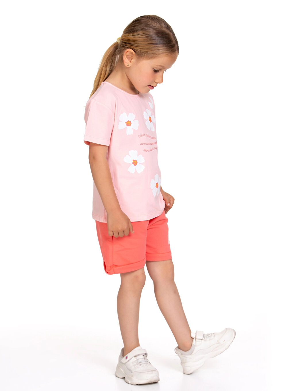 Pembe Papatya Baskılı Şortlu Takım 73205-1-3