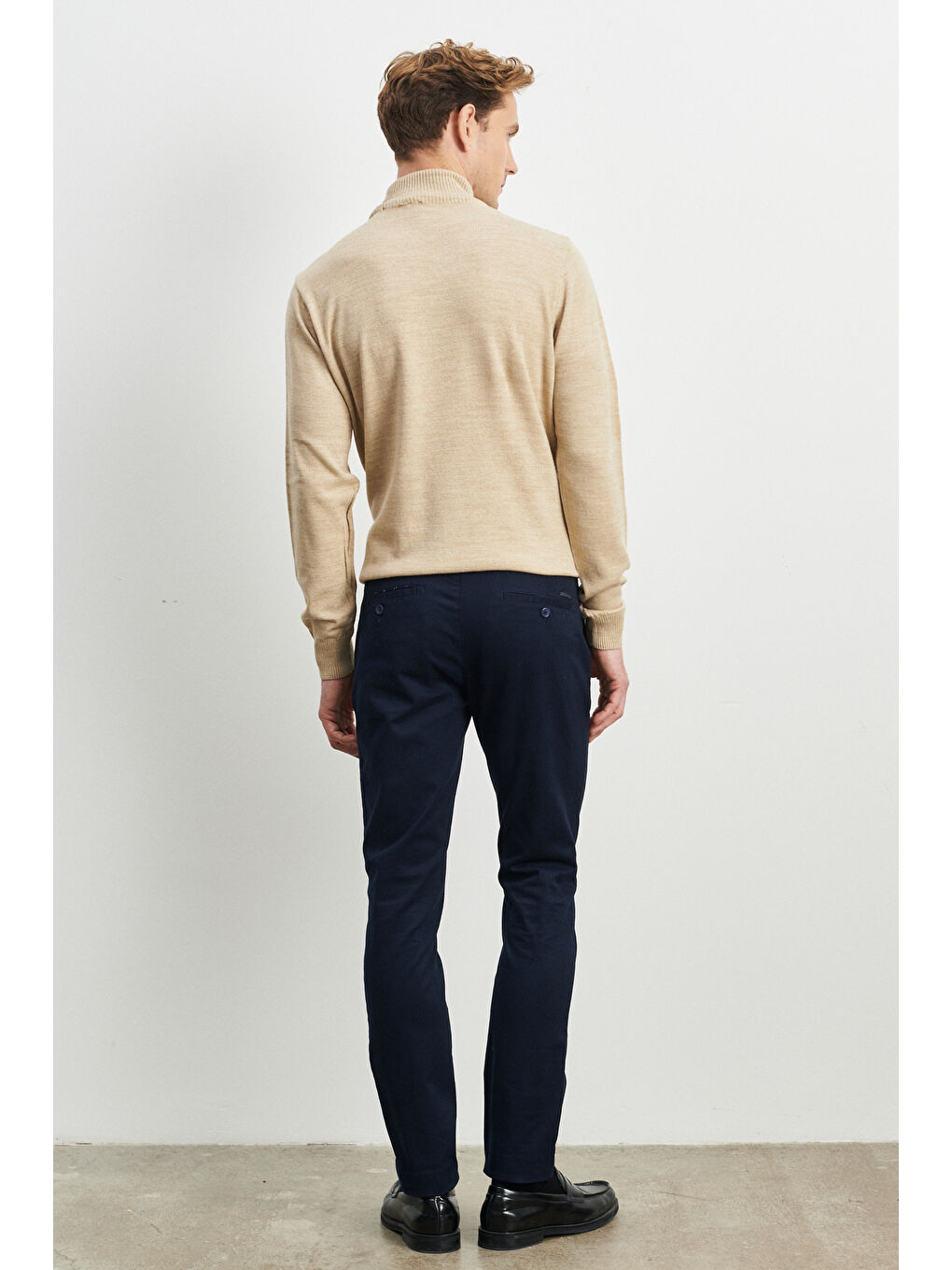 Erkek Lacivert Slim Fit Dar Kesim Esnek Chino Pantolon-4