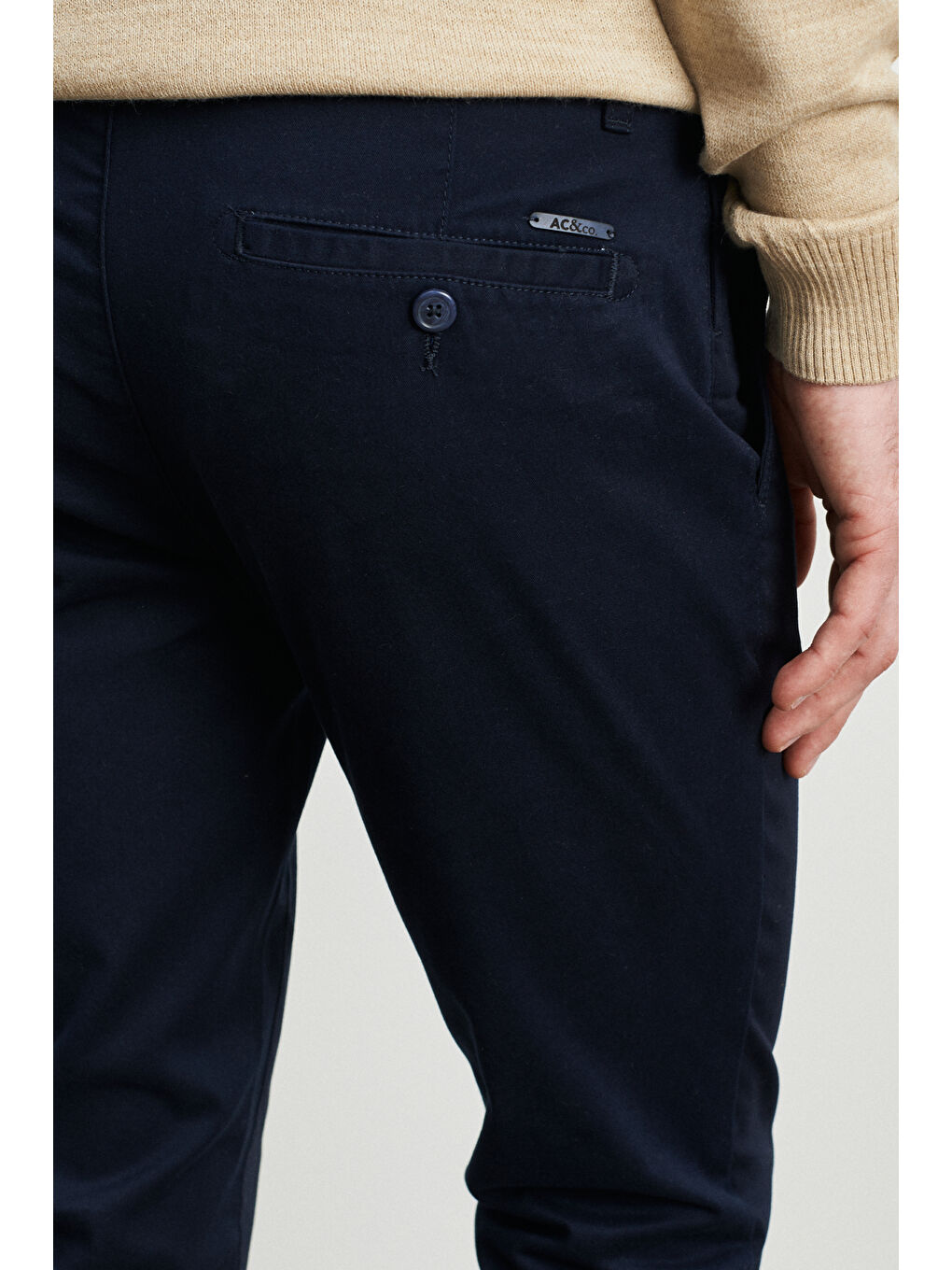 Erkek Lacivert Slim Fit Dar Kesim Esnek Chino Pantolon-5