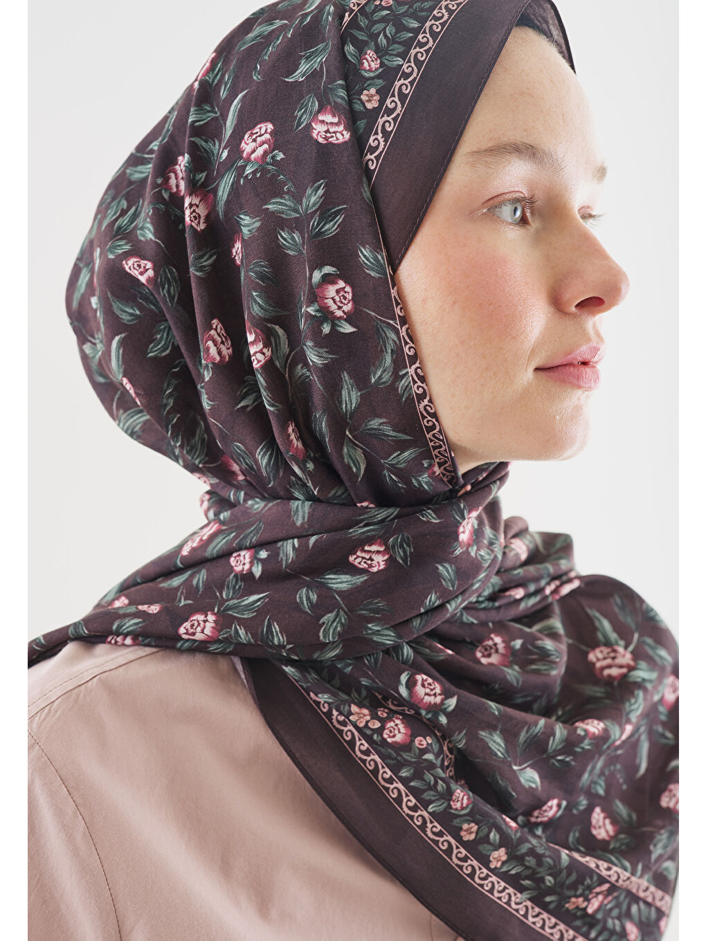 Bordo LEANA DESENLİ PAMUK VİSKON ŞAL MÜRDÜM-4