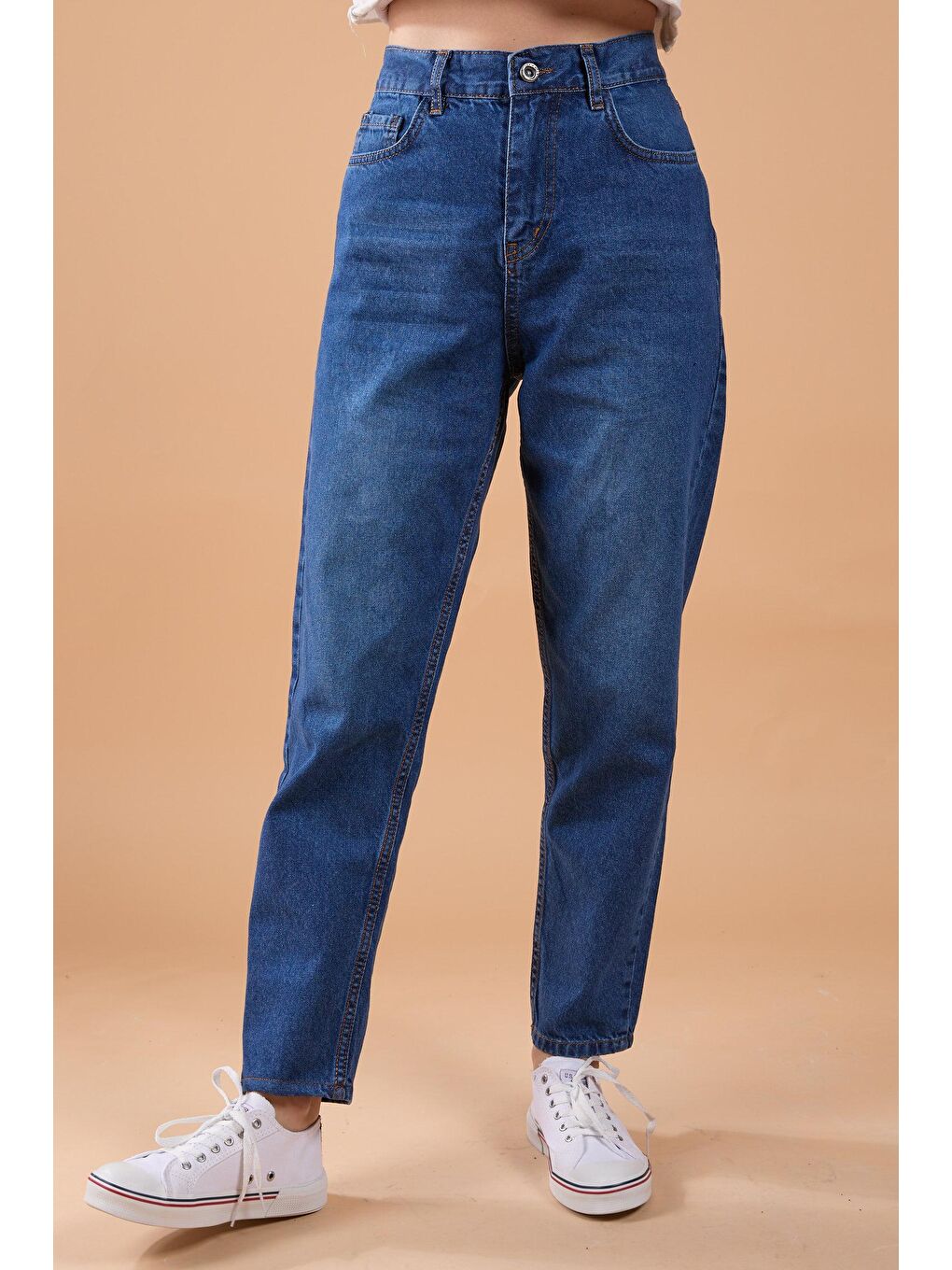 Orta Kadın Mavi Jean Mom Pantolon - 23786-1