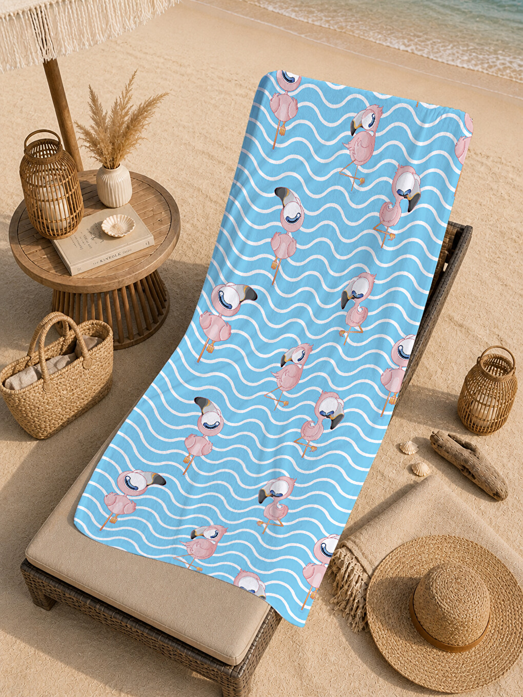 Milbay Grup Mavi Beyaz Dalgalı Çizgili Desenli 70x150 Cm Dijital Plaj Ve Banyo Havlusu-37368-4