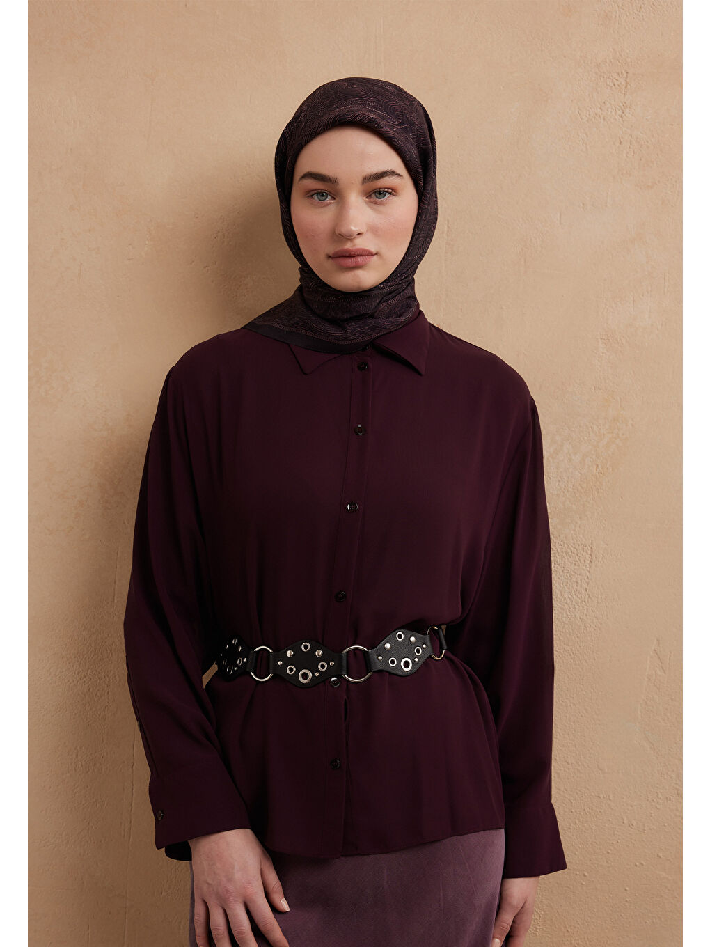 Bordo REINA DESEN PAMUK İPEK EŞARP MÜRDÜM-1