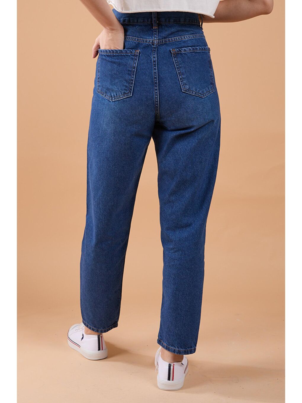 Orta Kadın Mavi Jean Mom Pantolon - 23786-2