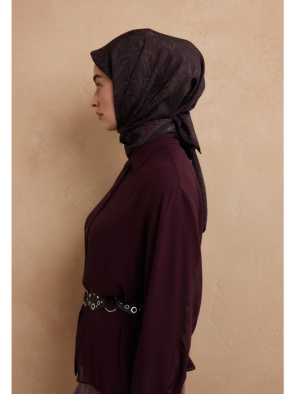 Bordo REINA DESEN PAMUK İPEK EŞARP MÜRDÜM-3