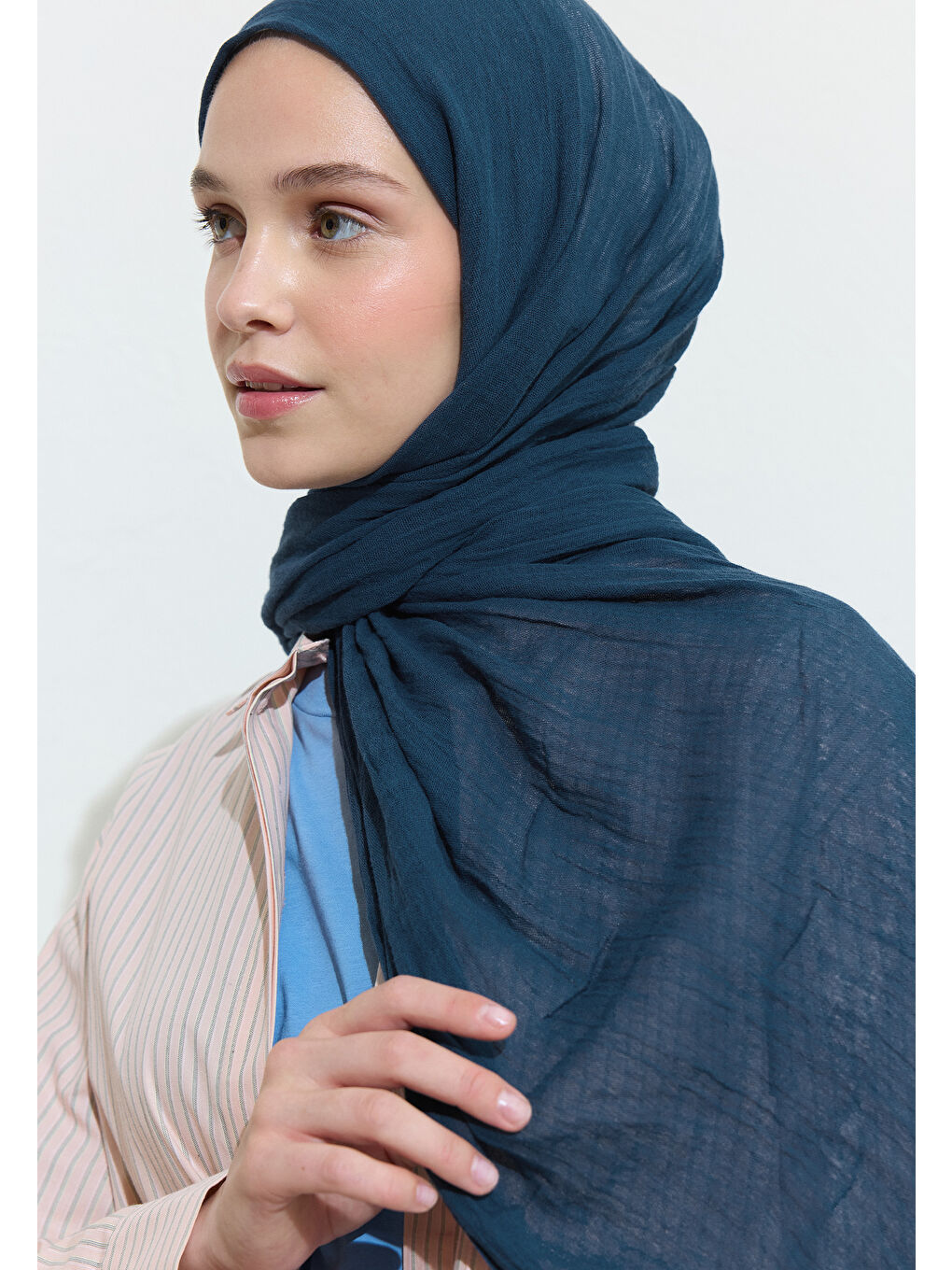 Mavi PAMUKLU KETEN ŞAL BLUEBERRY SODA-1