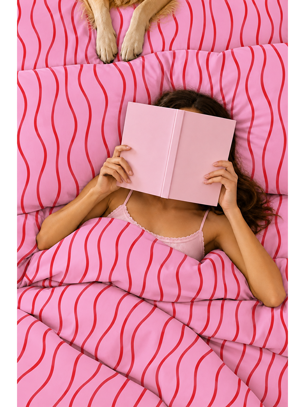 Pembe Kırmızı Düzensiz Çizgili Nevresim Seti Modern 200x220 Çift Kişilik Yorgan Kılıfı-4