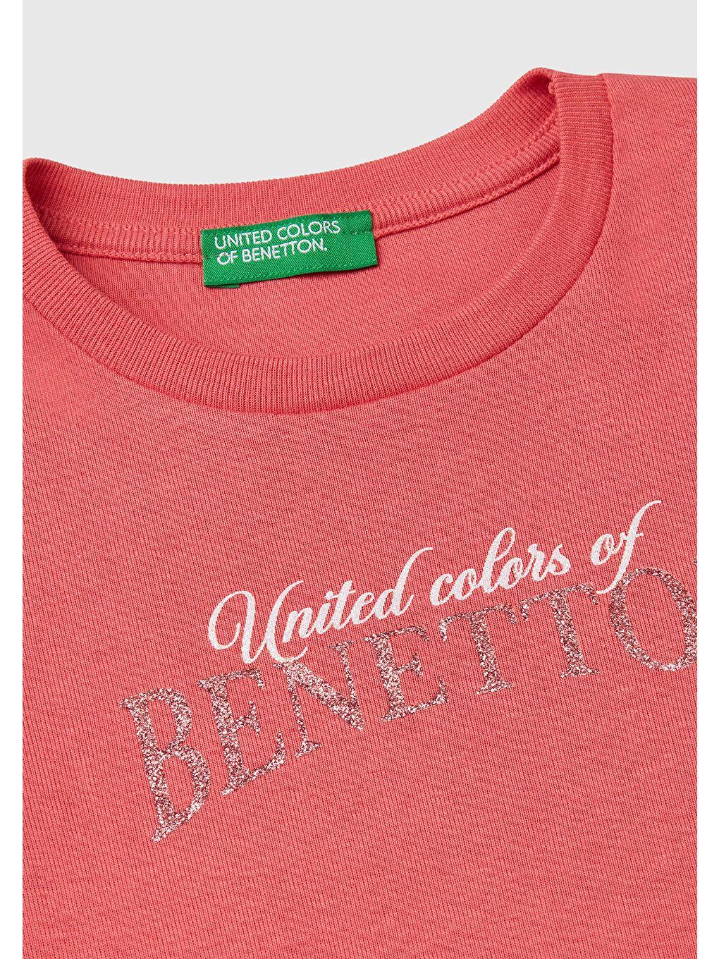 Kız Çocuk Fuşya Simli Benetton Logo Baskılı Tişört-2