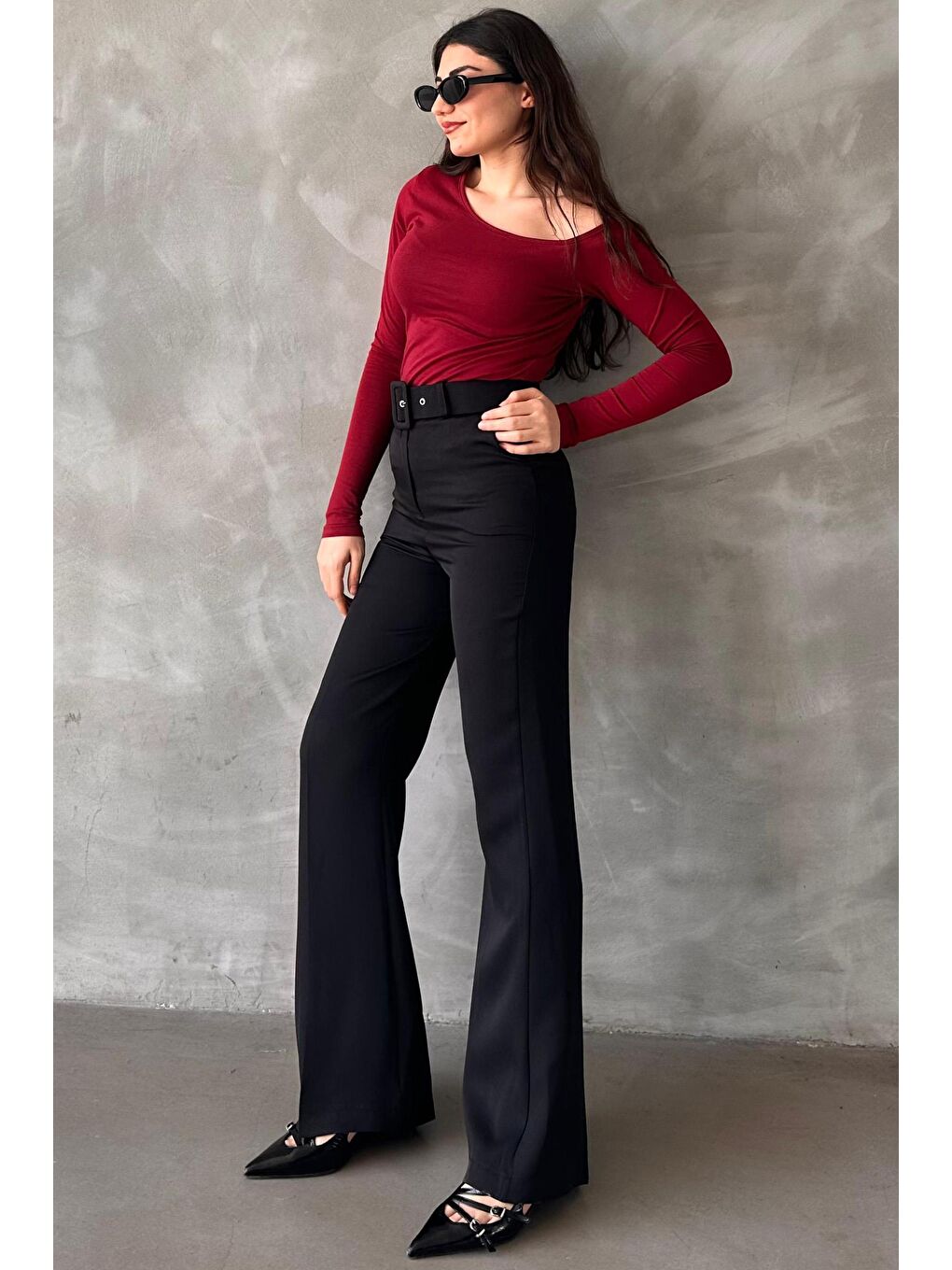 Siyah İspanyol Paça Kadın Kumaş Pantolon Mg2303-2