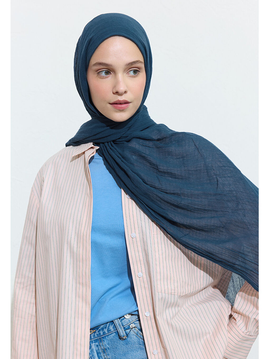 Mavi PAMUKLU KETEN ŞAL BLUEBERRY SODA-2