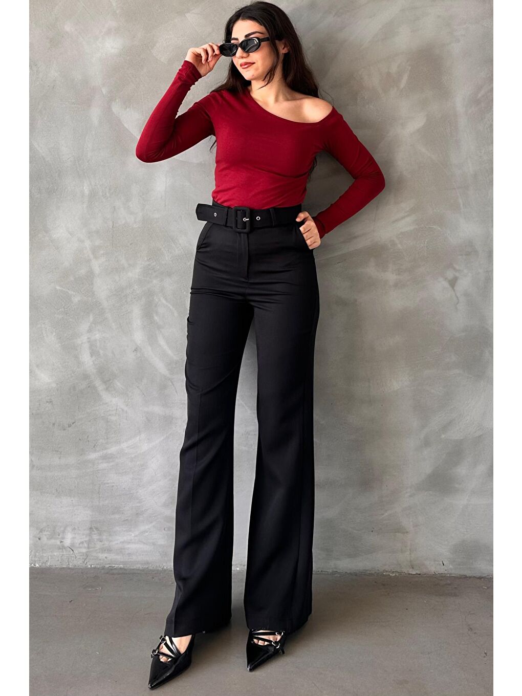 Siyah İspanyol Paça Kadın Kumaş Pantolon Mg2303-4