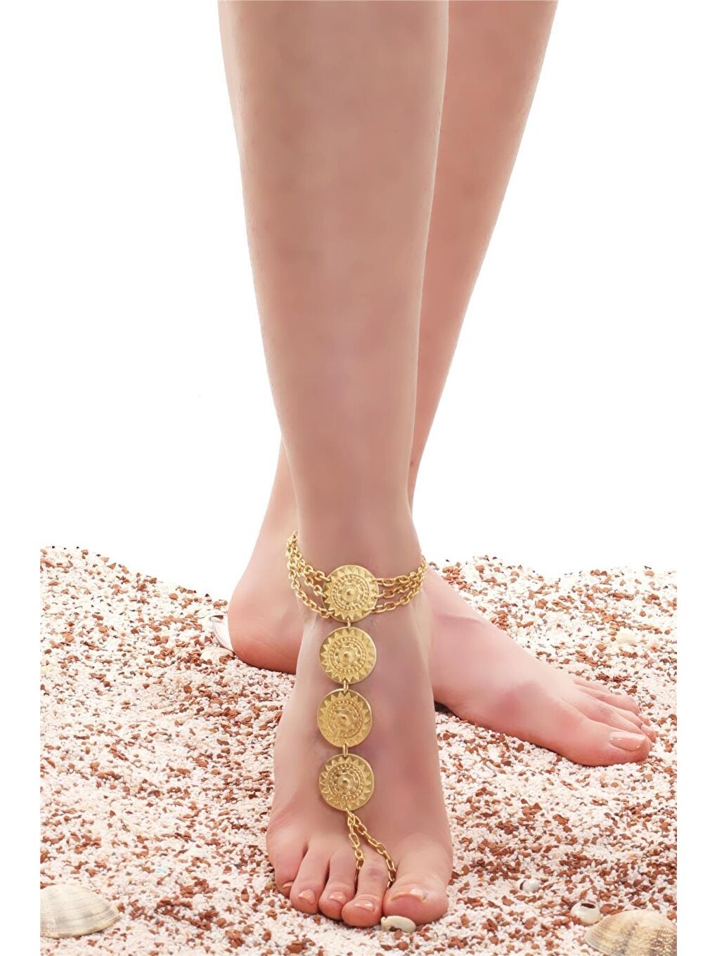Sarı Kadın Zincirli Model Etnik Motifli Tasarım Ayak Şahmeranı-1