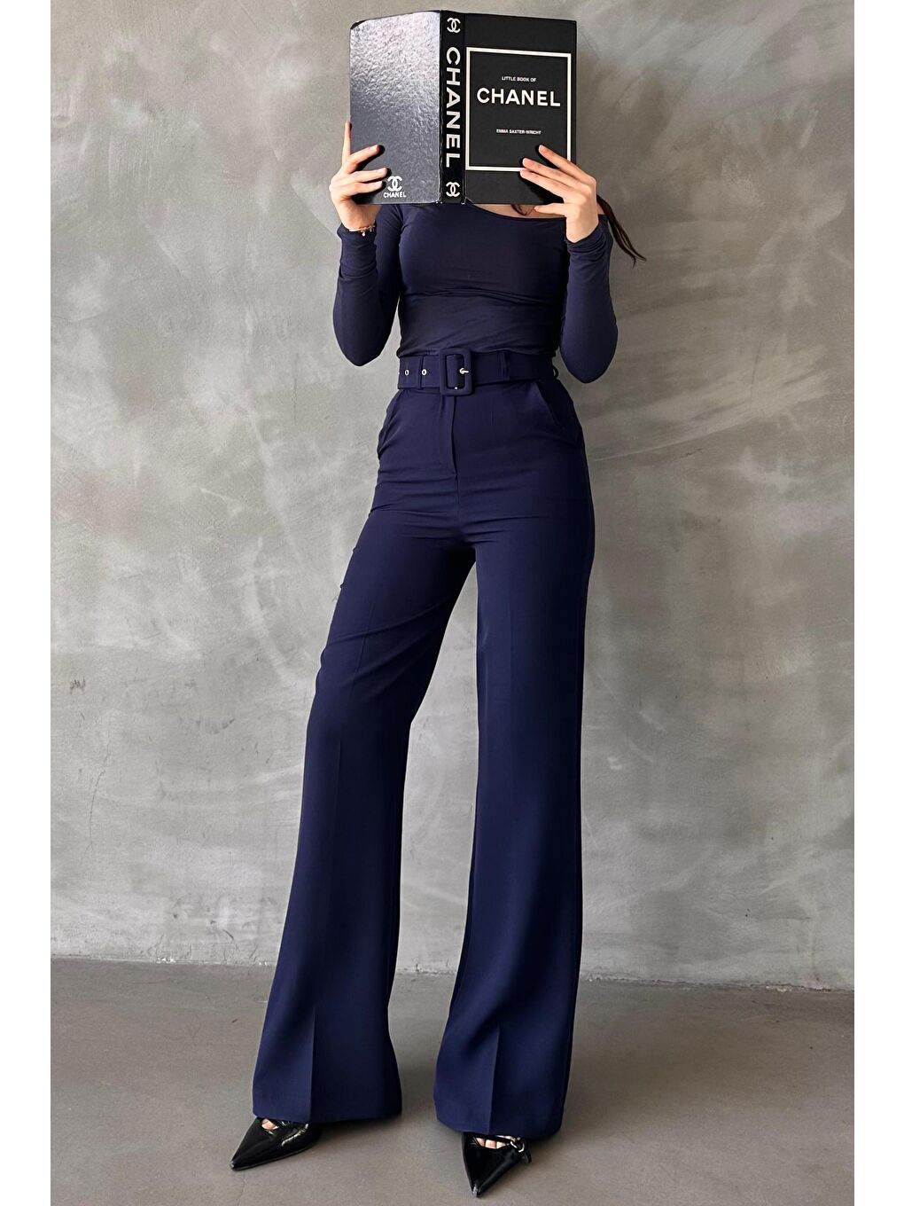 Lacivert İspanyol Paça Kadın Kumaş Pantolon Mg2303-1