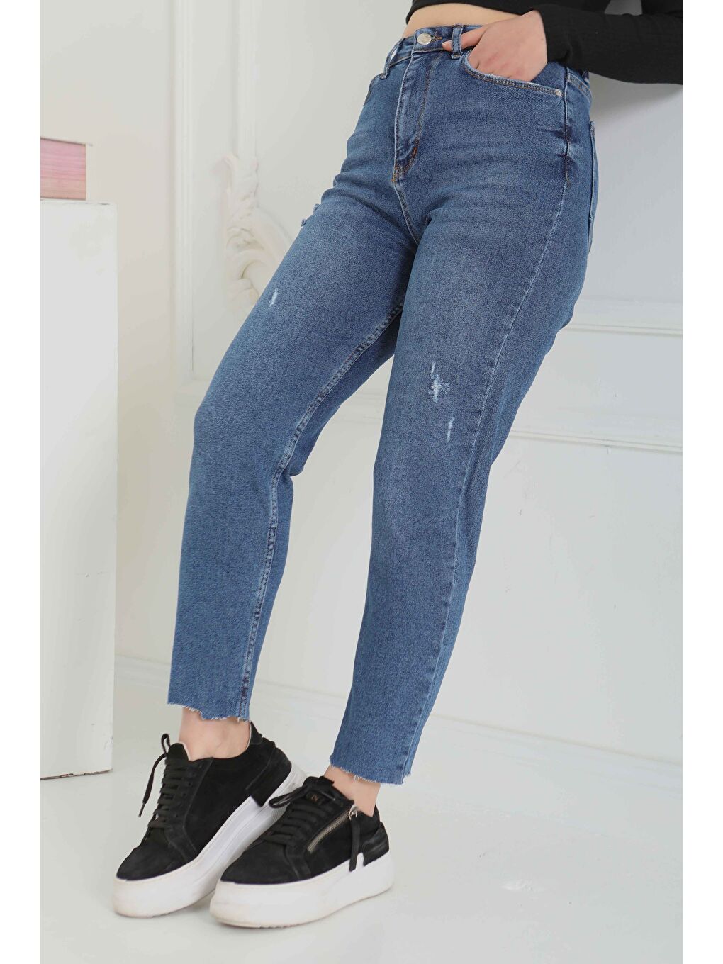 Elastanlı Mom Jean Pantolon Koyu Mavi   26852