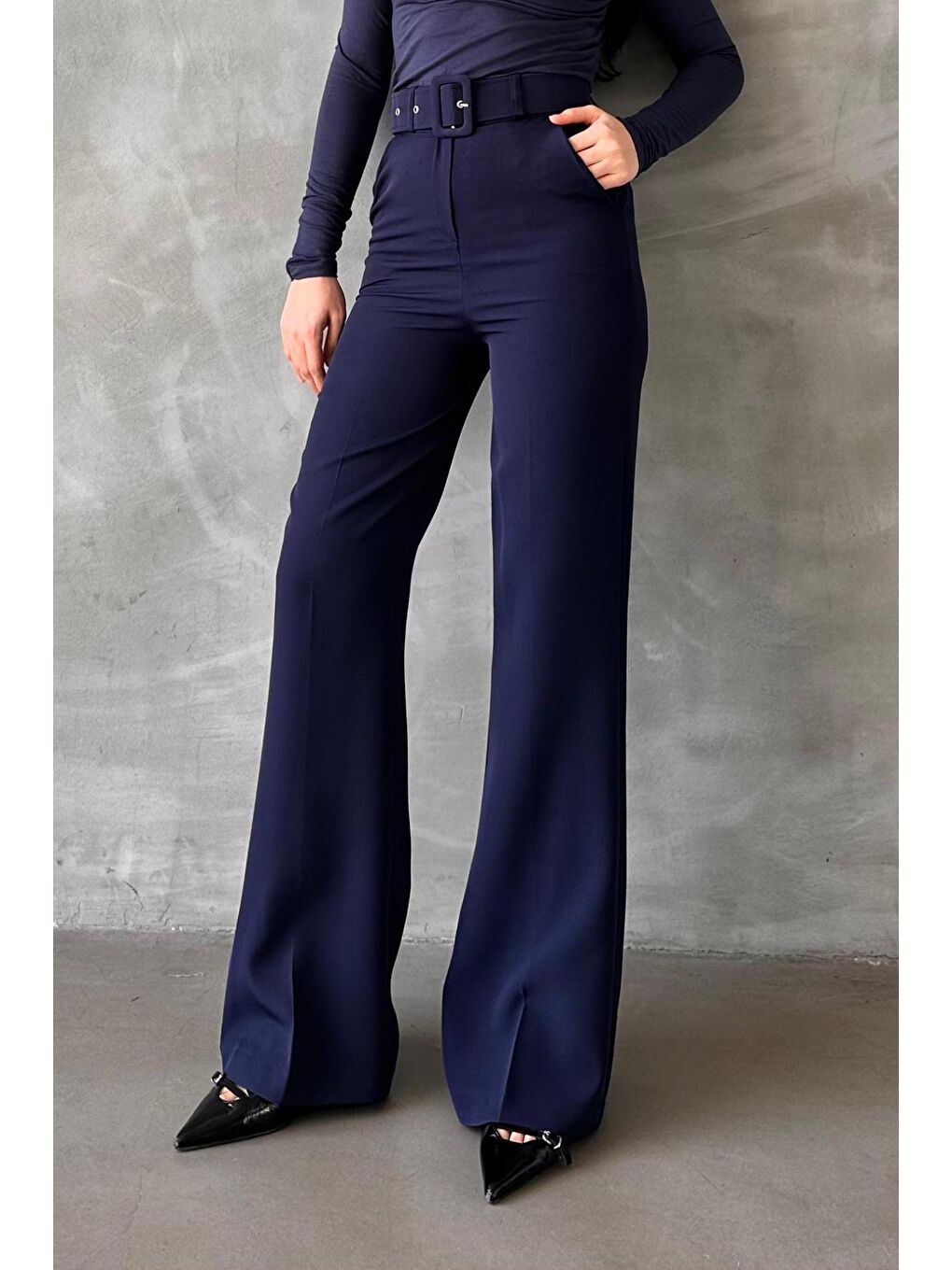 Lacivert İspanyol Paça Kadın Kumaş Pantolon Mg2303-2