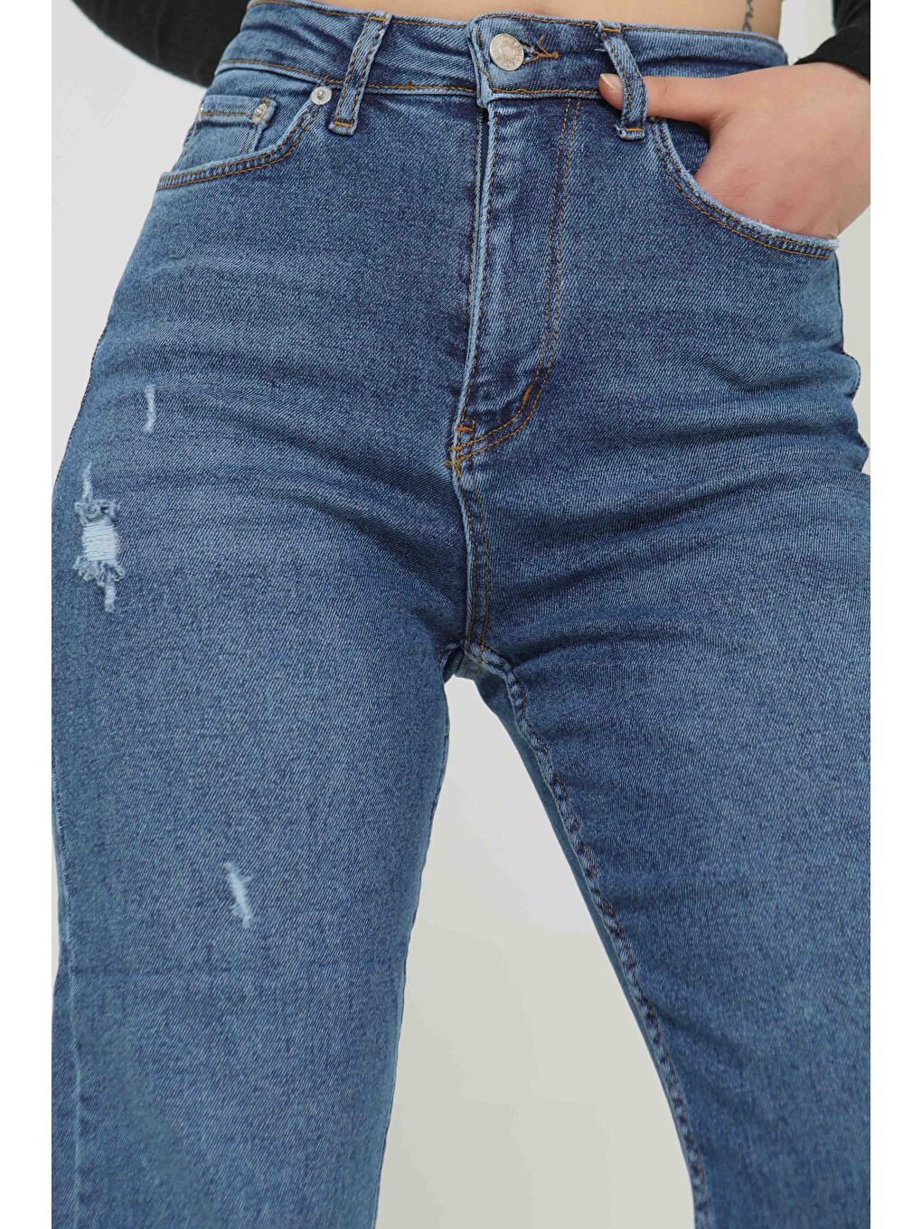 Elastanlı Mom Jean Pantolon Koyu Mavi   26852-1