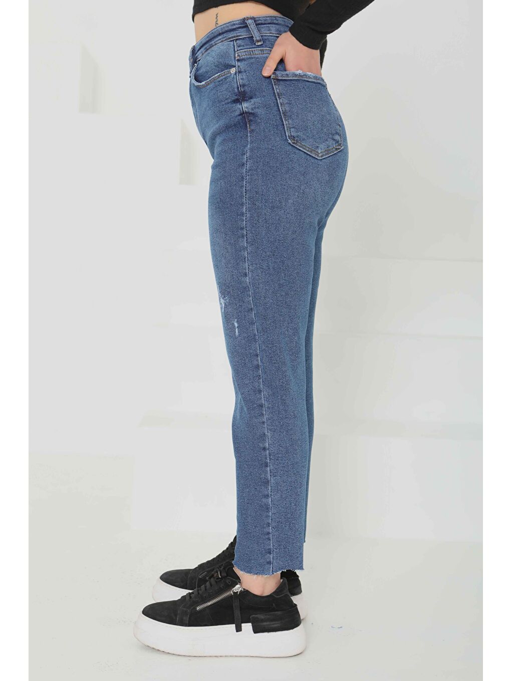 Elastanlı Mom Jean Pantolon Koyu Mavi   26852-3