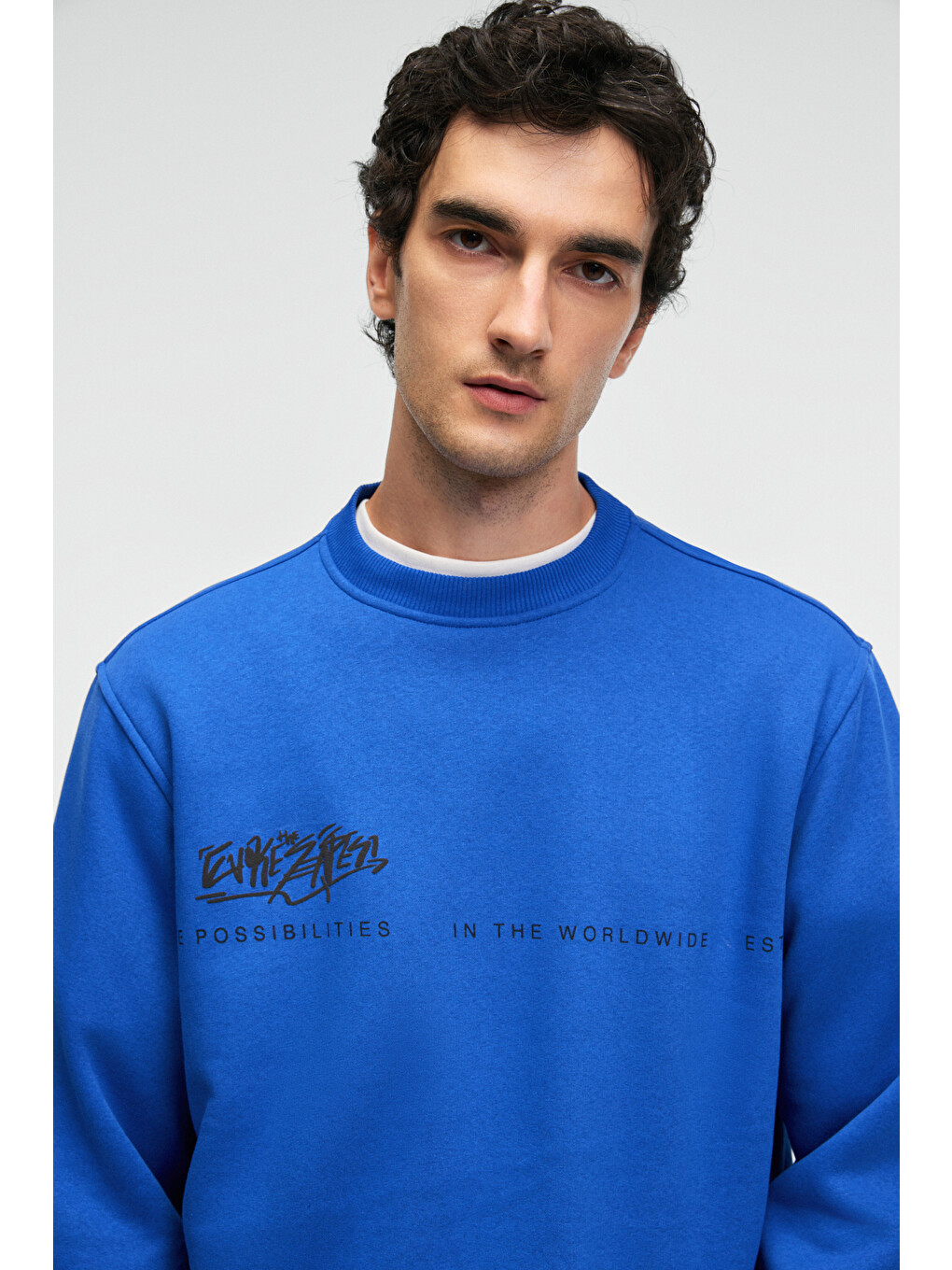 Irvıng Erkek Yuvarlak Yaka Göğsü Ve Önü Regular Fit Mavi Sweatshirt-1