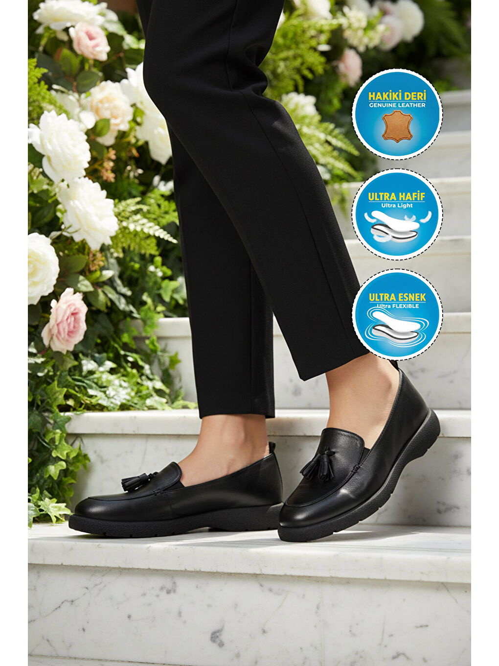 Premium Siyah Hakiki Deri Kadın Casual Ayakkabı 44335 Z-2