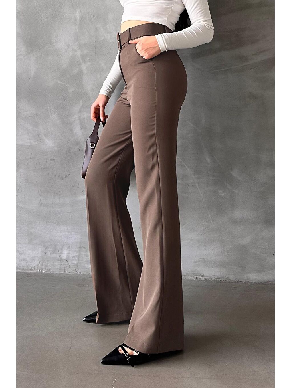 Kahverengi İspanyol Paça Kadın Kumaş Pantolon Mg2303-3