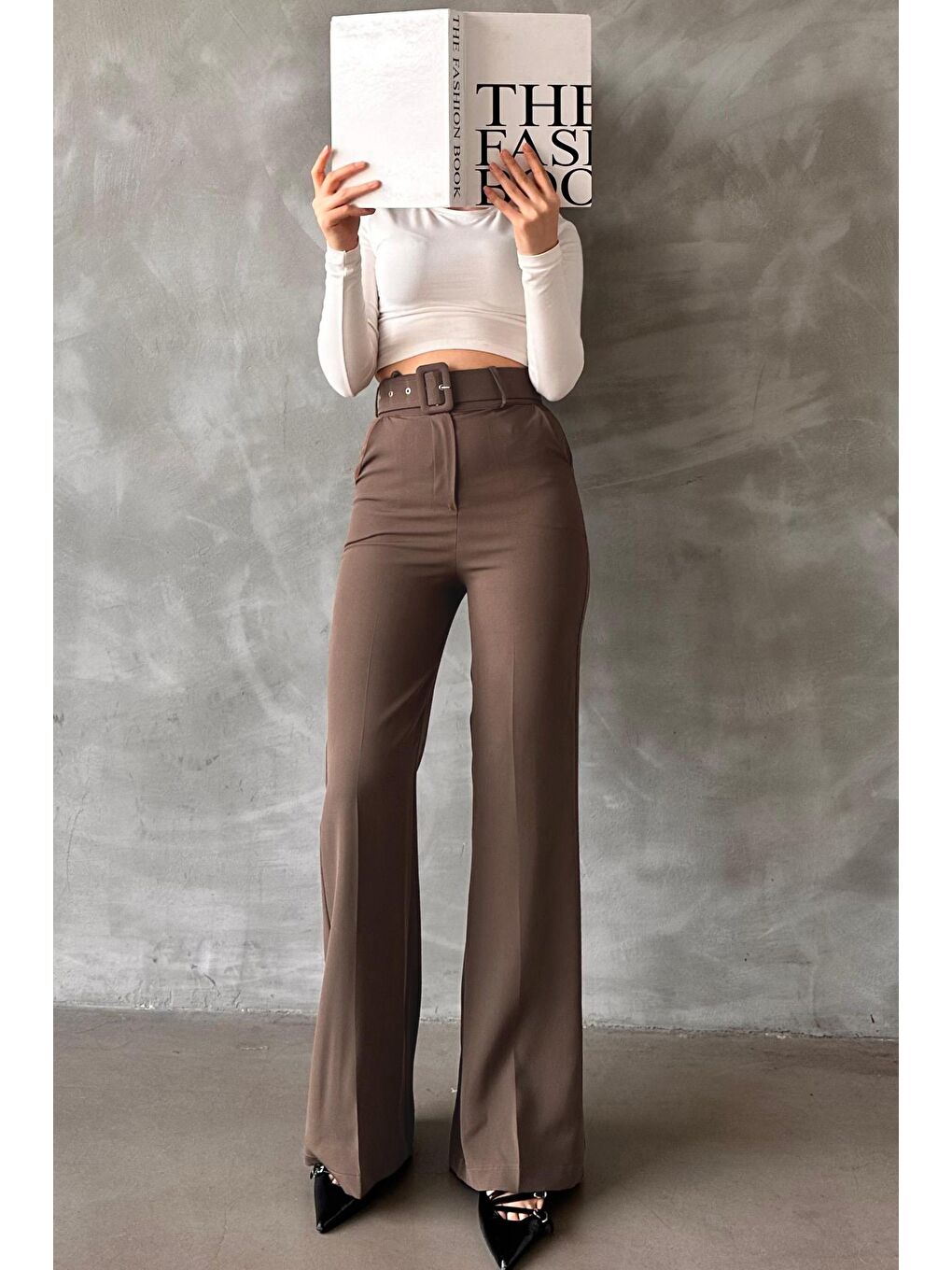 Kahverengi İspanyol Paça Kadın Kumaş Pantolon Mg2303-5