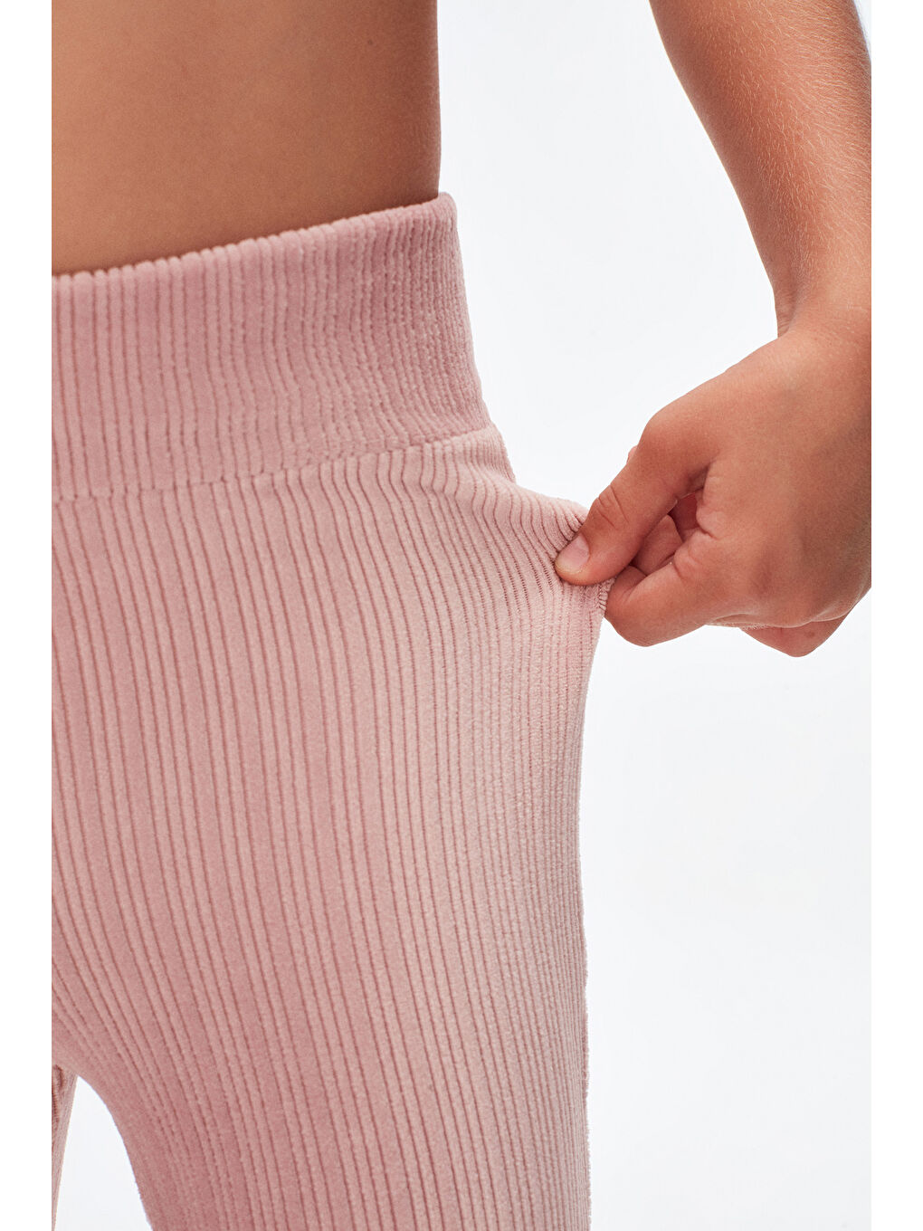 Lovetti Pembe Gül Kurusu Fitilli Kadife İspanyol Paça Pantolon - 1
